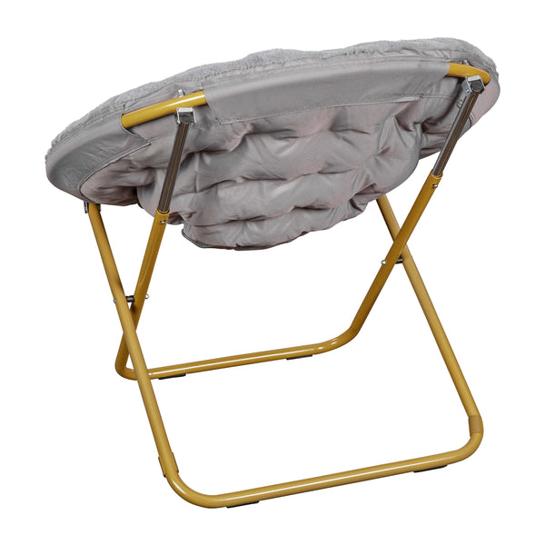 Gray Faux Fur/Soft Gold Frame |#| Folding XL Faux Fur Saucer Chair for Dorm or Bedroom - Dusty Aqua/Soft Gold