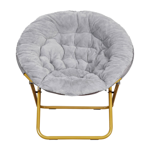 Gray Faux Fur/Soft Gold Frame |#| Folding XL Faux Fur Saucer Chair for Dorm or Bedroom - Dusty Aqua/Soft Gold