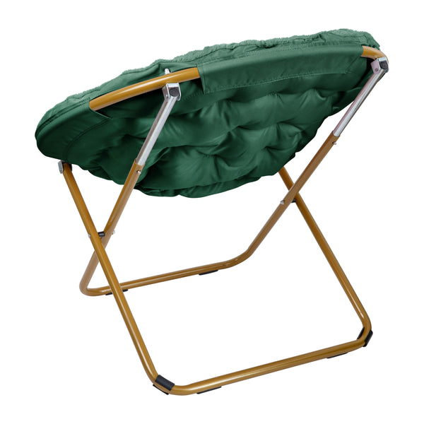 Emerald Fabric/ Soft Gold Frame |#| Folding XL Faux Fur Saucer Chair for Dorm or Bedroom - Emerald/Soft Gold