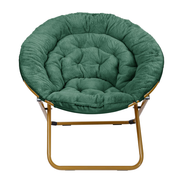 Emerald Fabric/ Soft Gold Frame |#| Folding XL Faux Fur Saucer Chair for Dorm or Bedroom - Emerald/Soft Gold