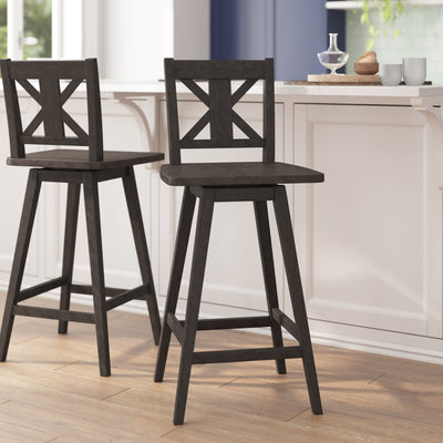 Gwendolyn Commercial Grade Solid Wood Modern Farmhouse Swivel Bar Height Barstool - View 2