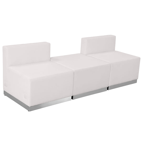 Melrose White |#| 3 PC White LeatherSoft Modular Reception Configuration w/Taut Back &Seat