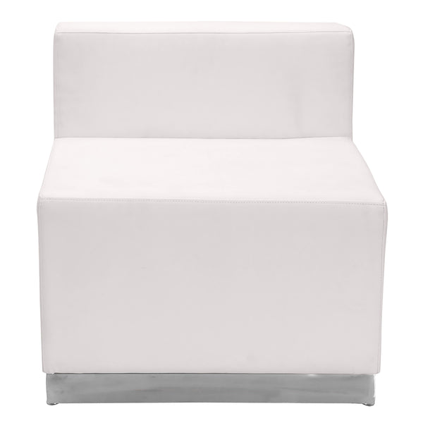 Melrose White |#| 3 PC White LeatherSoft Modular Reception Configuration w/Taut Back &Seat