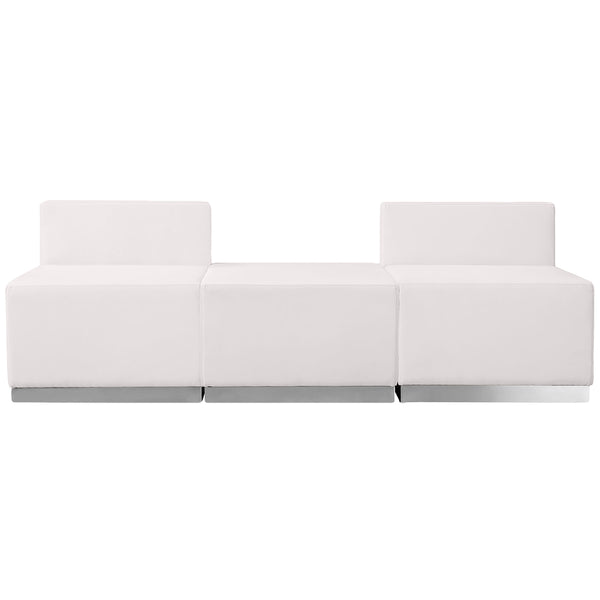 Melrose White |#| 3 PC White LeatherSoft Modular Reception Configuration w/Taut Back &Seat