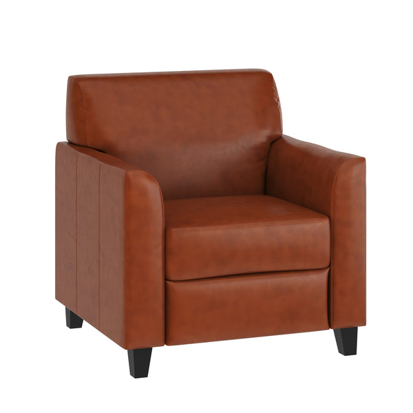 Cognac |#| Cognac LeatherSoft Chair with Clean Line Stitched Frame - Reception Seating
