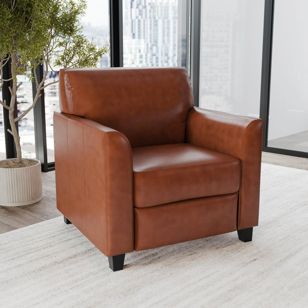 Cognac |#| Cognac LeatherSoft Chair with Clean Line Stitched Frame - Reception Seating