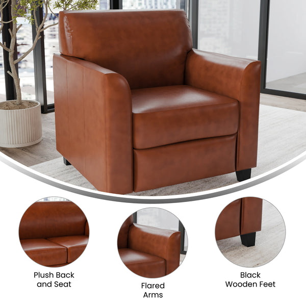 Cognac |#| Cognac LeatherSoft Chair with Clean Line Stitched Frame - Reception Seating