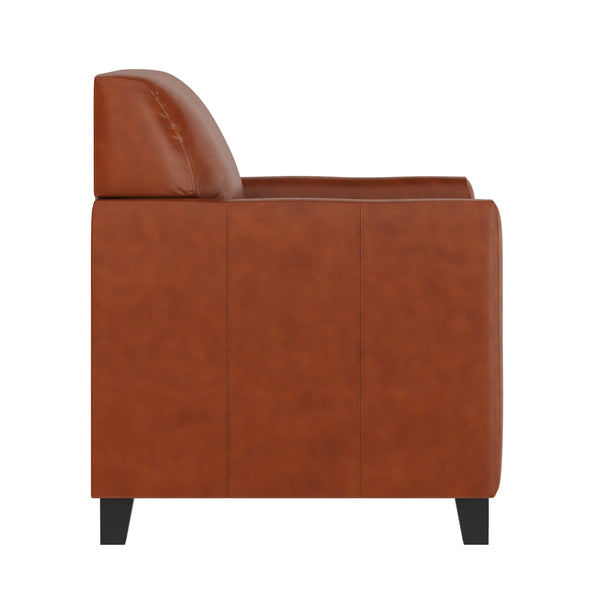 Cognac |#| Cognac LeatherSoft Chair with Clean Line Stitched Frame - Reception Seating