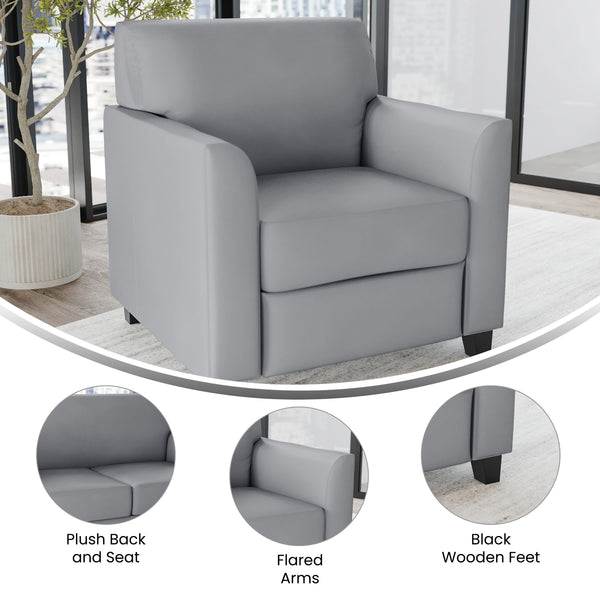 Gray |#| Gray LeatherSoft Chair with Clean Line Stitched Frame - Reception Seating