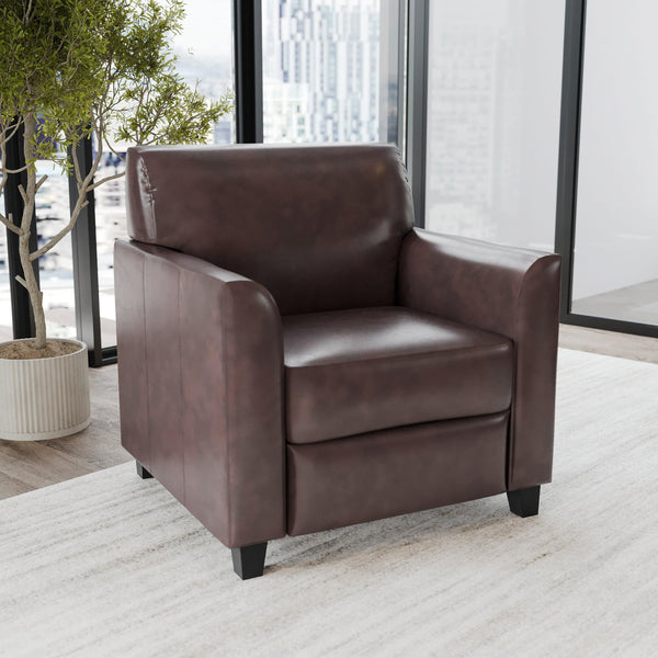 Brown |#| Brown LeatherSoft Chair with Clean Line Stitched Frame - Reception Seating