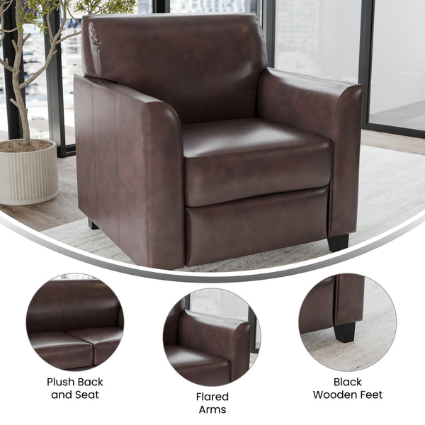 Brown |#| Brown LeatherSoft Chair with Clean Line Stitched Frame - Reception Seating