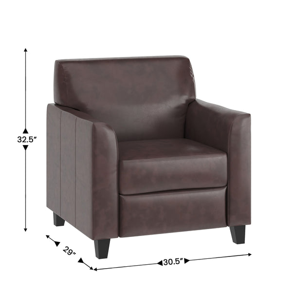 Brown |#| Brown LeatherSoft Chair with Clean Line Stitched Frame - Reception Seating