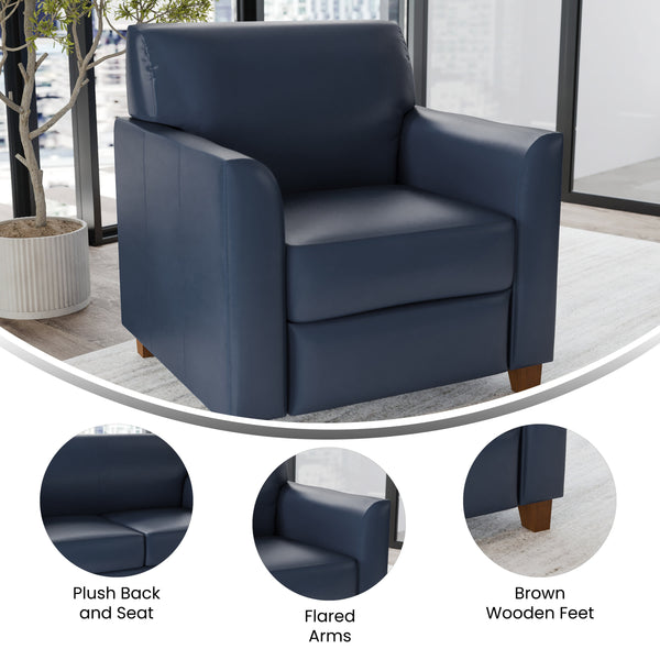 Navy |#| Navy LeatherSoft Chair with Clean Line Stitched Frame - Reception Seating