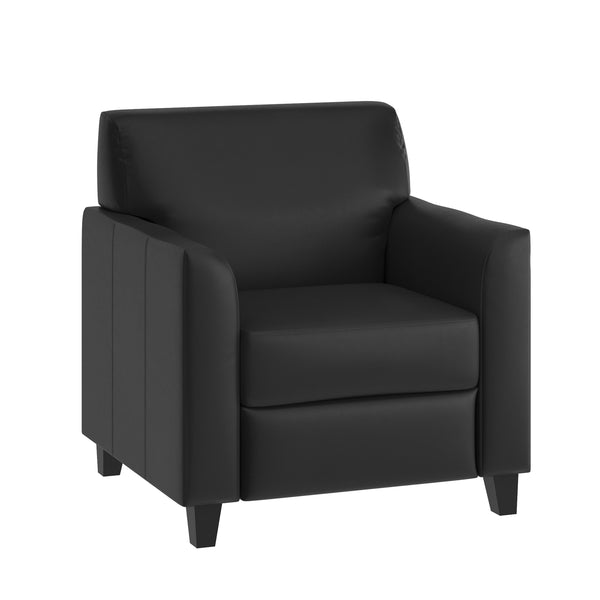 Black |#| Black LeatherSoft Chair with Clean Line Stitched Frame - Reception Seating