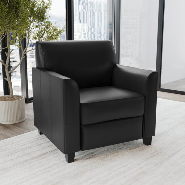 Black |#| Black LeatherSoft Chair with Clean Line Stitched Frame - Reception Seating