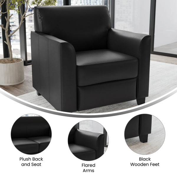 Black |#| Black LeatherSoft Chair with Clean Line Stitched Frame - Reception Seating