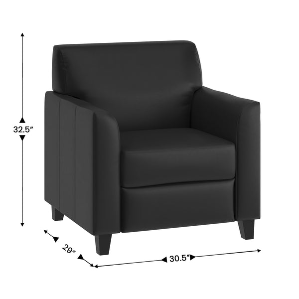 Black |#| Black LeatherSoft Chair with Clean Line Stitched Frame - Reception Seating