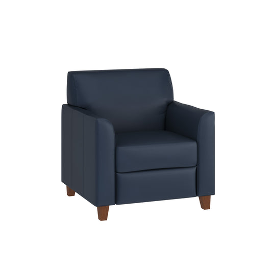 Navy/Wood Legs |#| Navy LeatherSoft Chair with Clean Line Stitched Frame - Reception Seating