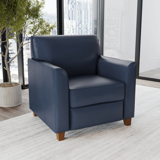 Navy/Wood Legs |#| Navy LeatherSoft Chair with Clean Line Stitched Frame - Reception Seating