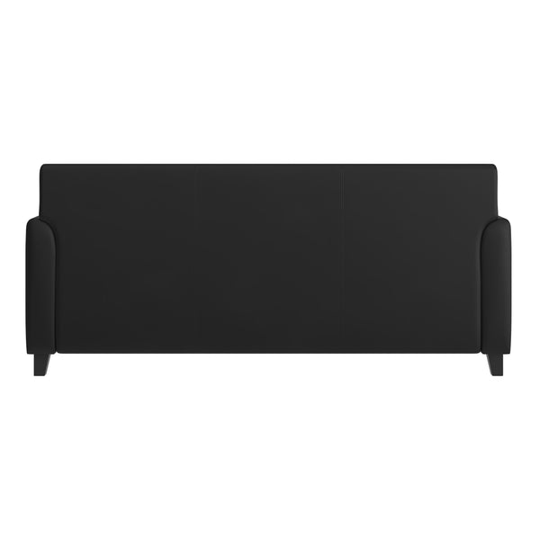 Black |#| Black LeatherSoft Sofa with Clean Line Stitched Frame - Reception Seating