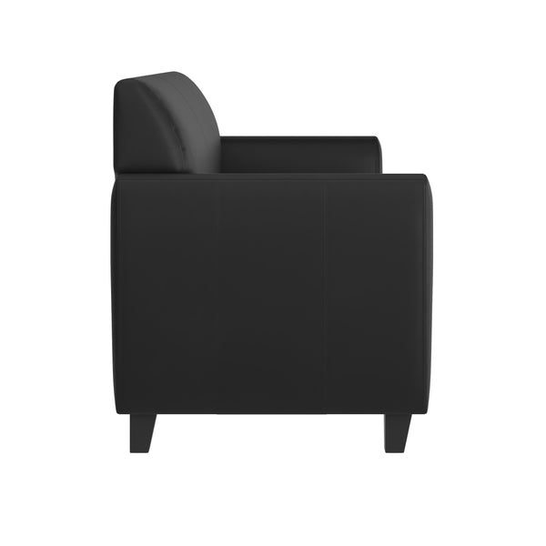 Black |#| Black LeatherSoft Sofa with Clean Line Stitched Frame - Reception Seating