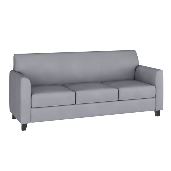 Gray |#| Gray LeatherSoft Sofa with Clean Line Stitched Frame - Reception Seating
