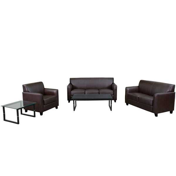 Brown |#| Reception Set in Brown with Clean Line Stitched Frame - Hospitality Seating