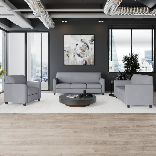 Gray |#| Reception Set in Gray with Clean Line Stitched Frame - Hospitality Seating