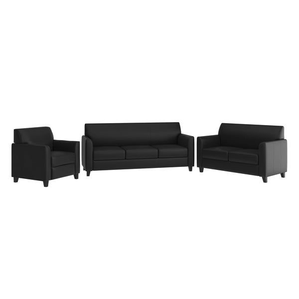 Black |#| Reception Set in Black with Clean Line Stitched Frame - Hospitality Seating