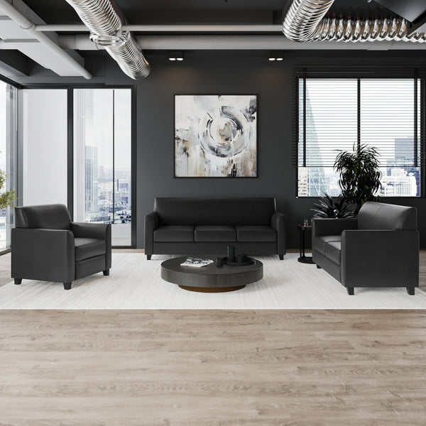 Black |#| Reception Set in Black with Clean Line Stitched Frame - Hospitality Seating