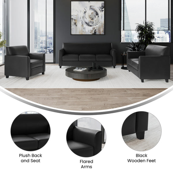Black |#| Reception Set in Black with Clean Line Stitched Frame - Hospitality Seating