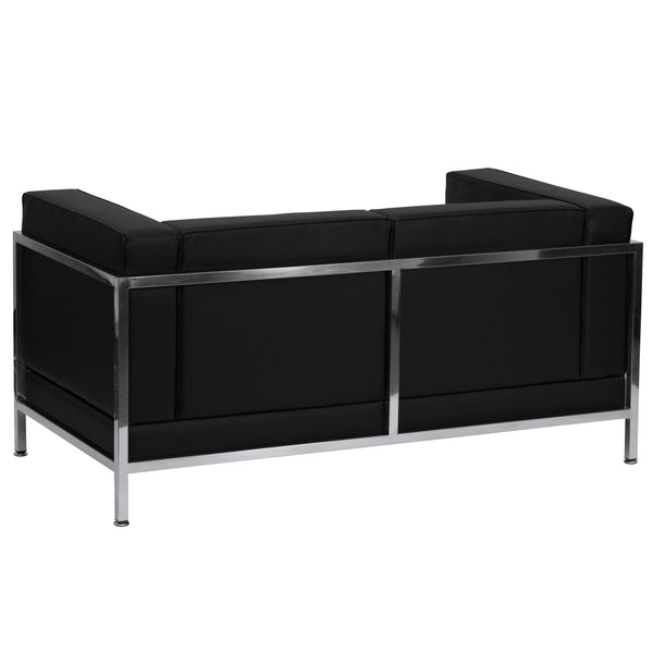 Black |#| Black LeatherSoft Modular Loveseat w/Quilted Tufted Seat &Encasing Frame