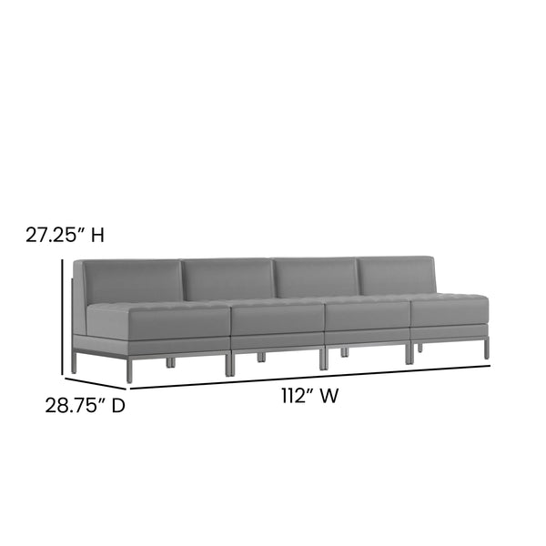 Gray |#| 4 Piece Gray LeatherSoft Modular Reception Lounge Set - Reception Bench