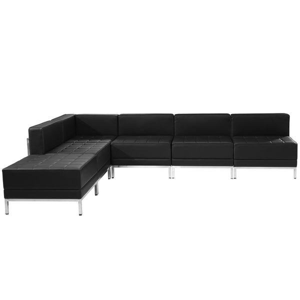 Melrose White |#| 6 Piece White LeatherSoft Modular Sectional Configuration - Stainless Steel Legs