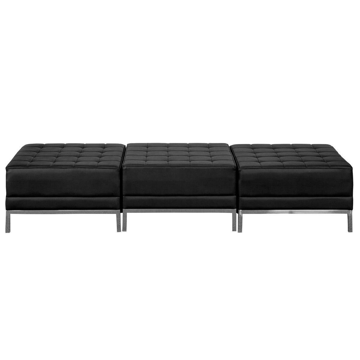 Black |#| Black LeatherSoft Backless Three Seat Bench w/Integrated Stainless Steel Legs