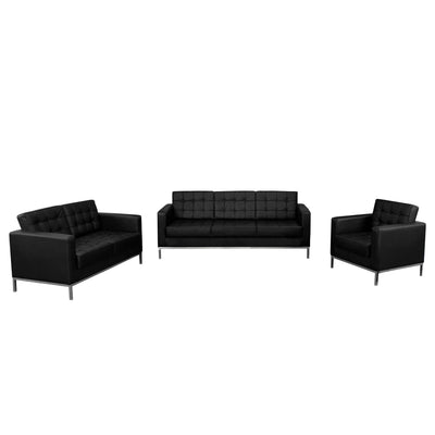HERCULES Lacey Series Button Tufted LeatherSoft Reception Set with Integrated Stainless Steel Frame - View 1