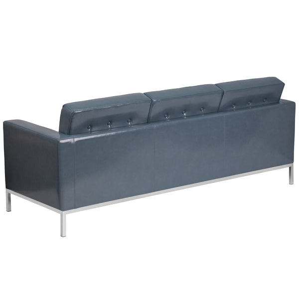 Black |#| Button Tufted Black LeatherSoft Sofa with Integrated Stainless Steel Frame