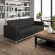 Black |#| Button Tufted Black LeatherSoft Sofa with Integrated Stainless Steel Frame