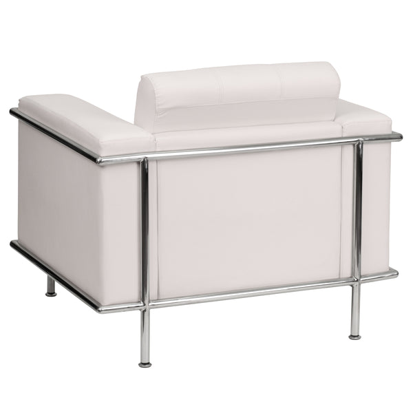 Melrose White |#| Contemporary White LeatherSoft Double Stitch Detail Chair w/Encasing Frame