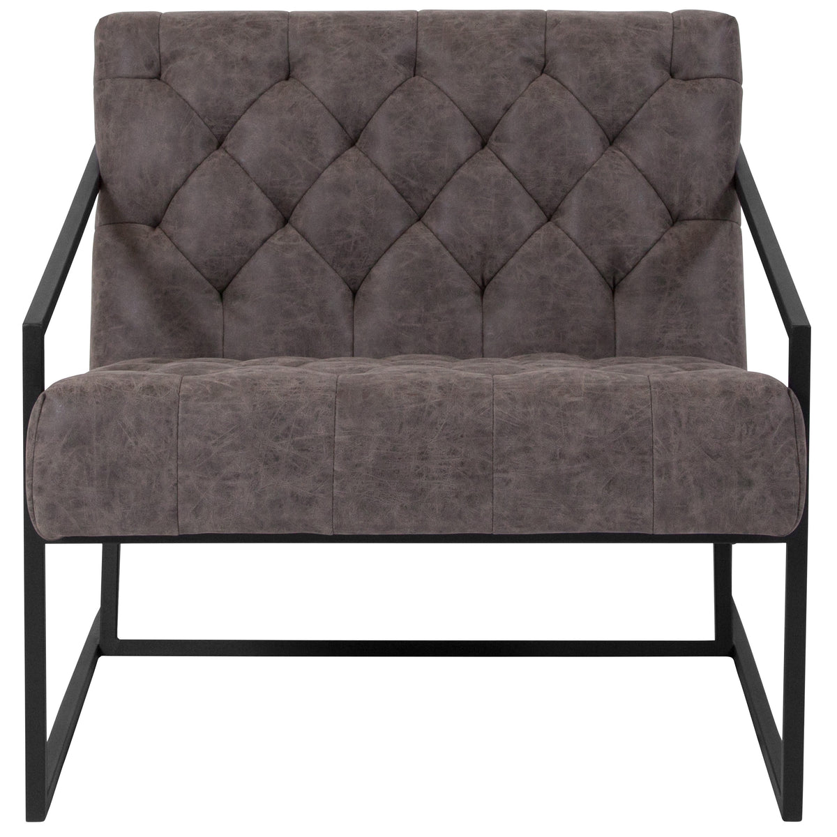 Retro Gray |#| Retro Gray LeatherSoft Tufted Lounge Chair w/Integrated Frame & Slanted Arms