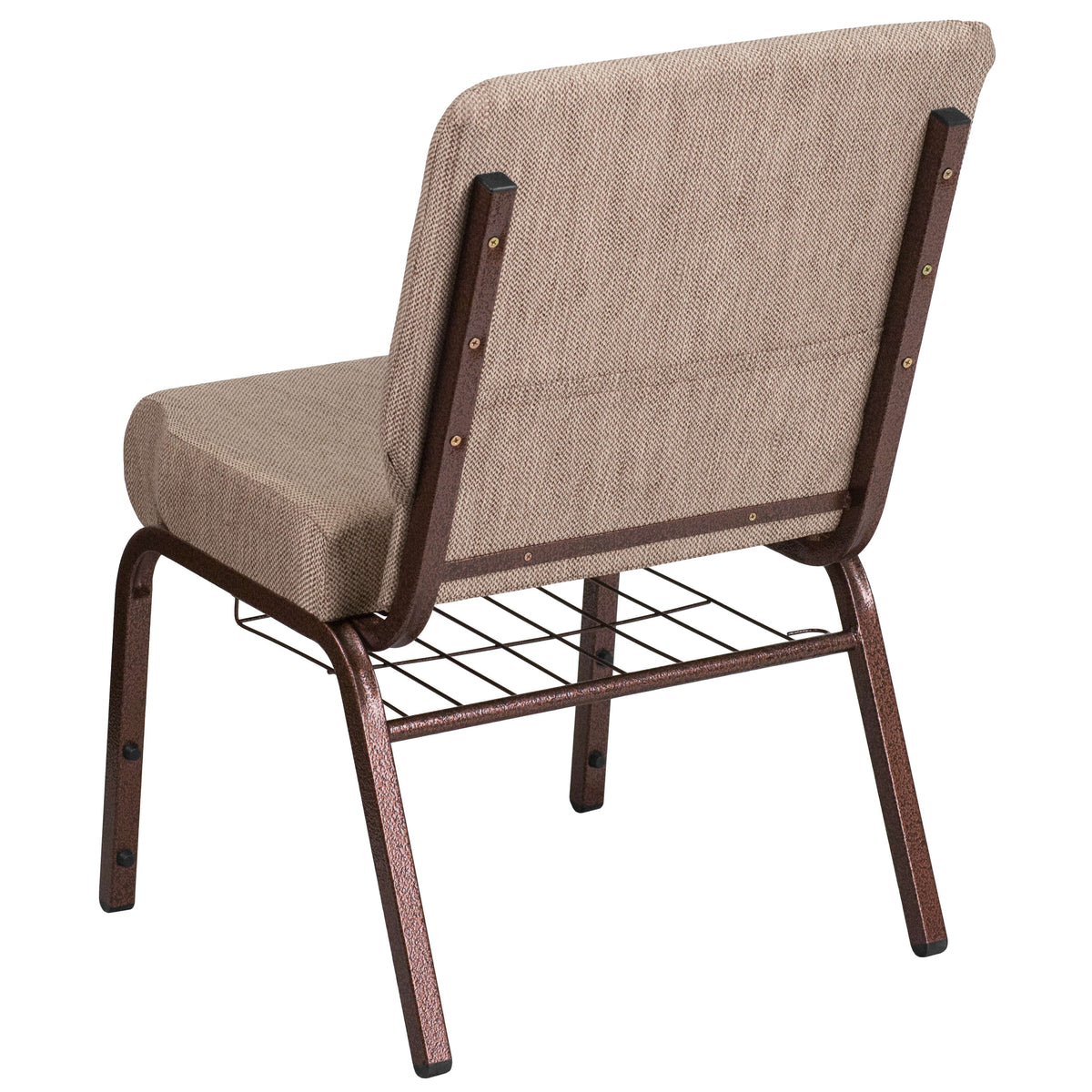 Beige Fabric/Copper Vein Frame |#| 21inchW Church Chair in Beige Fabric with Book Rack - Copper Vein Frame
