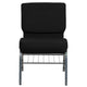 Black Fabric/Silver Vein Frame |#| 21inchW Church Chair in Black Fabric with Book Rack - Silver Vein Frame