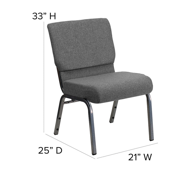 Gray Fabric/Silver Vein Frame |#| 21inchW Stacking Church Chair in Gray Fabric - Silver Vein Frame