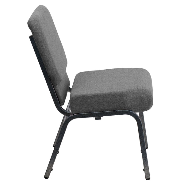 Gray Fabric/Silver Vein Frame |#| 21inchW Stacking Church Chair in Gray Fabric - Silver Vein Frame