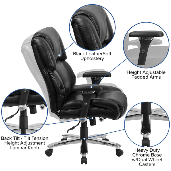 Black LeatherSoft |#| 24/7 Intensive Use Big & Tall 400 lb. Rated High Back Black LeatherSoft Chair