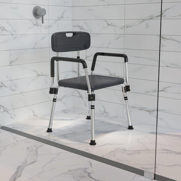 Gray |#| 300 Lb. Capacity Quick Release Back & Arm Gray Shower Chair