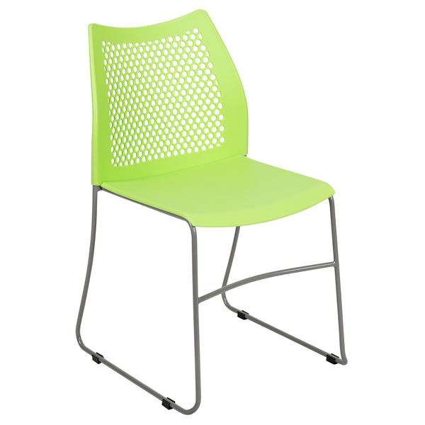 Green |#| Home and Office Green Sled Base Stack Chair with Air-Vent Back - Guest Chair