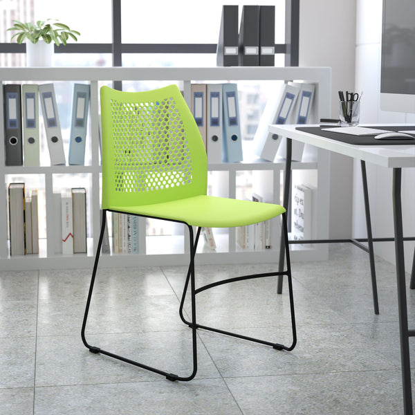 Green |#| Home and Office Green Sled Base Stack Chair with Air-Vent Back - Guest Chair