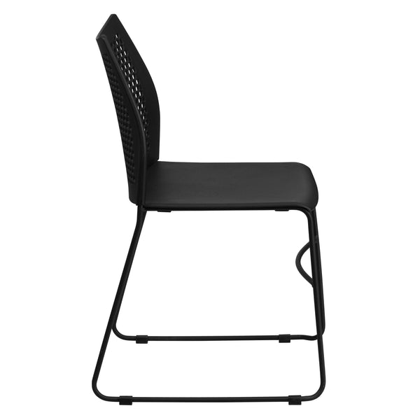 Black |#| 661 lb. Capacity Black Sled Base Stack Chair with Air-Vent Back