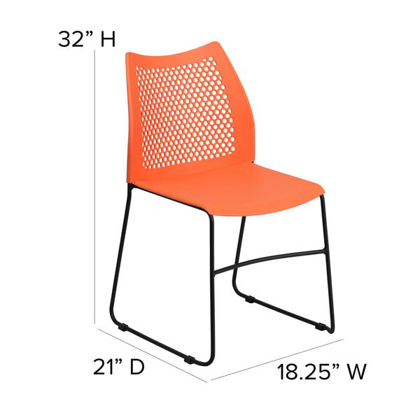 Orange |#| 661 lb. Capacity Orange Sled Base Stack Chair with Air-Vent Back